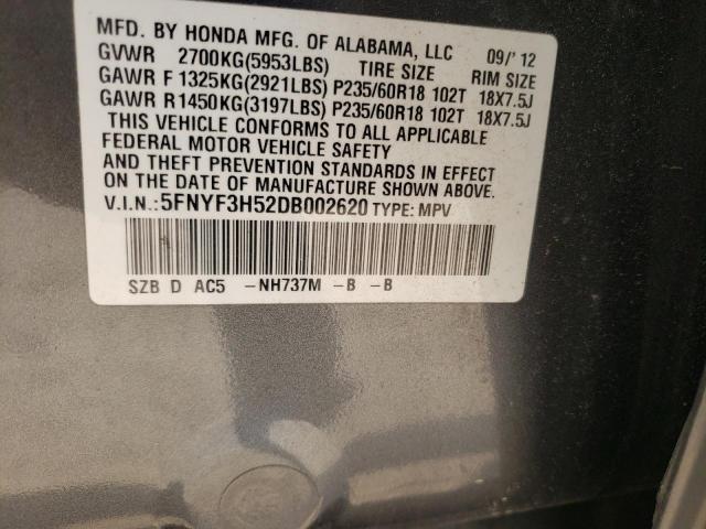 Photo 10 from auction – 2013 HONDA PILOT EXL with VIN 5FNYF3H52DB002620