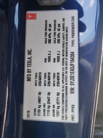 Photo 10 from auction – 2018 TESLA MODEL 3 with VIN 5YJ3E1EA3JF164304