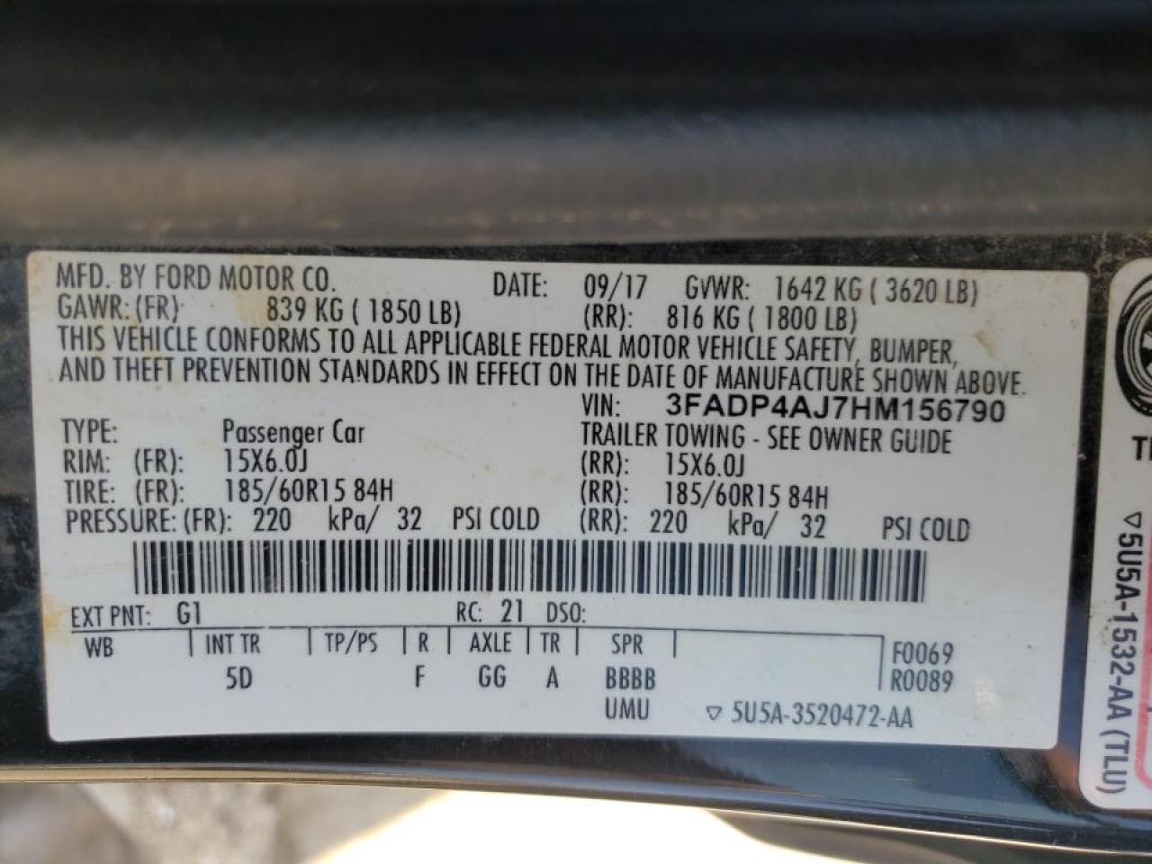 Photo 10 from auction – 2017 FORD FIESTA S with VIN 3FADP4AJ7HM156790