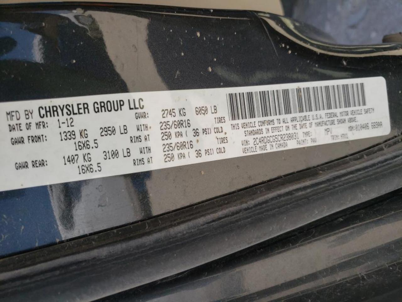 Photo 10 from auction – 2012 DODGE GRAND CARA with VIN 2C4RDGCG5CR238031