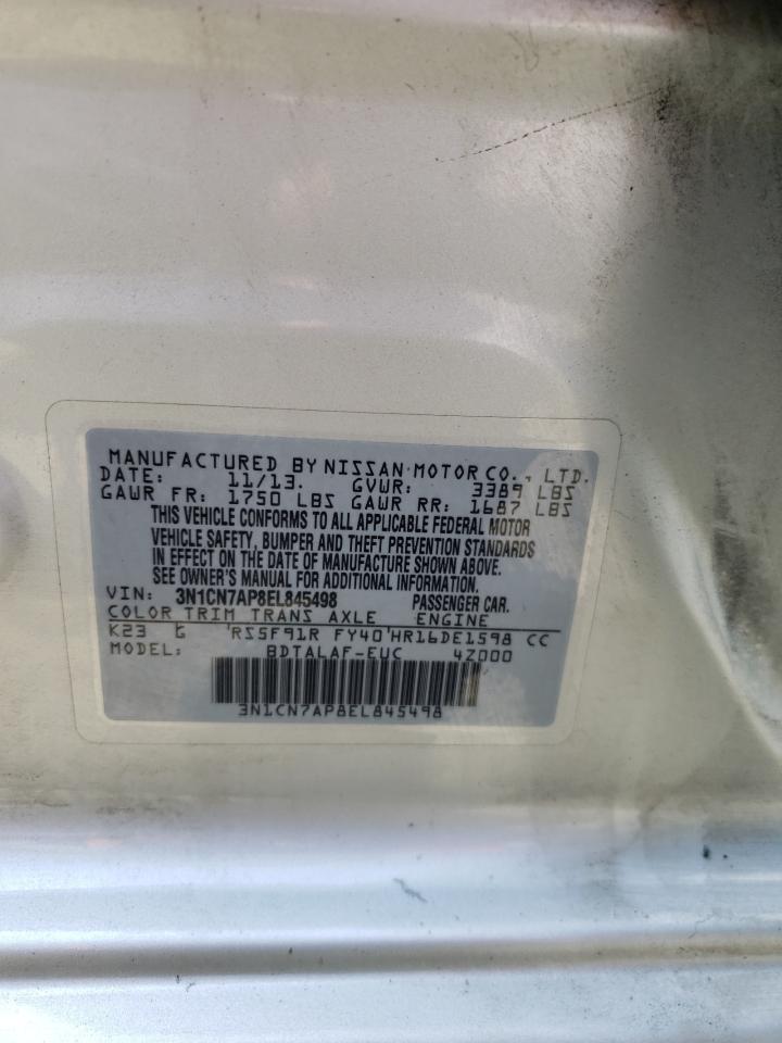 Photo 10 from auction – 2014 NISSAN VERSA S with VIN 3N1CN7AP8EL845498