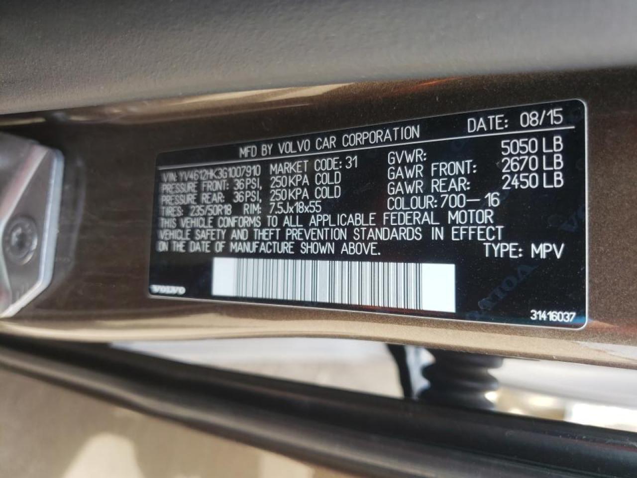 Photo 10 from auction – 2016 VOLVO V60 CROSS with VIN YV4612HK3G1007910