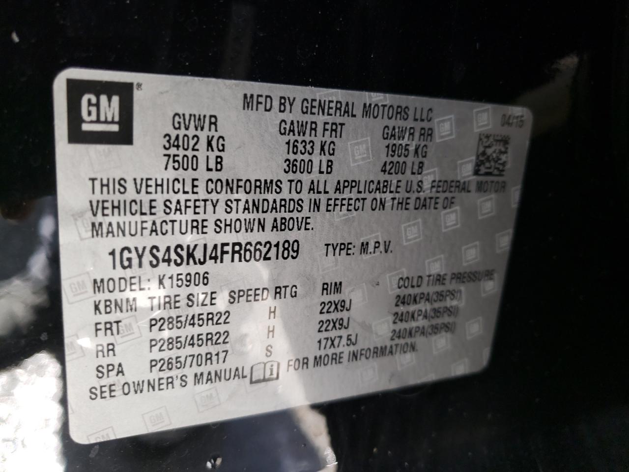 Photo 10 from auction – 2015 CADILLAC ESCALADE E with VIN 1GYS4SKJ4FR662189