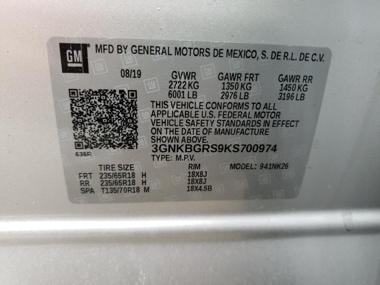 Photo 10 from auction – 2019 CHEVROLET BLAZER 2LT with VIN 3GNKBGRS9KS700974