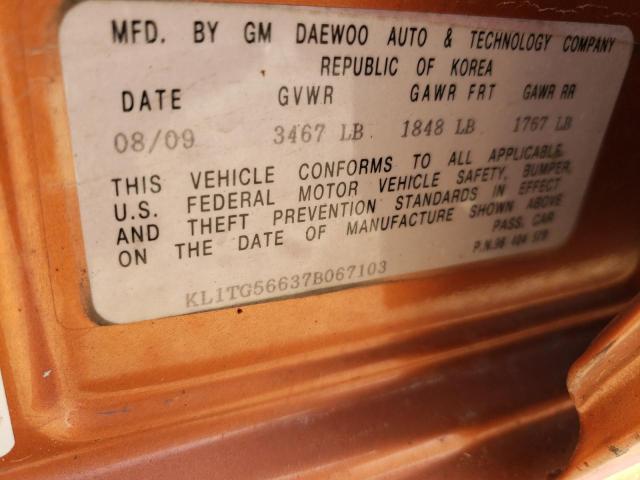 Photo 10 from auction – 2007 CHEVROLET AVEO LT with VIN KL1TG56637B067103