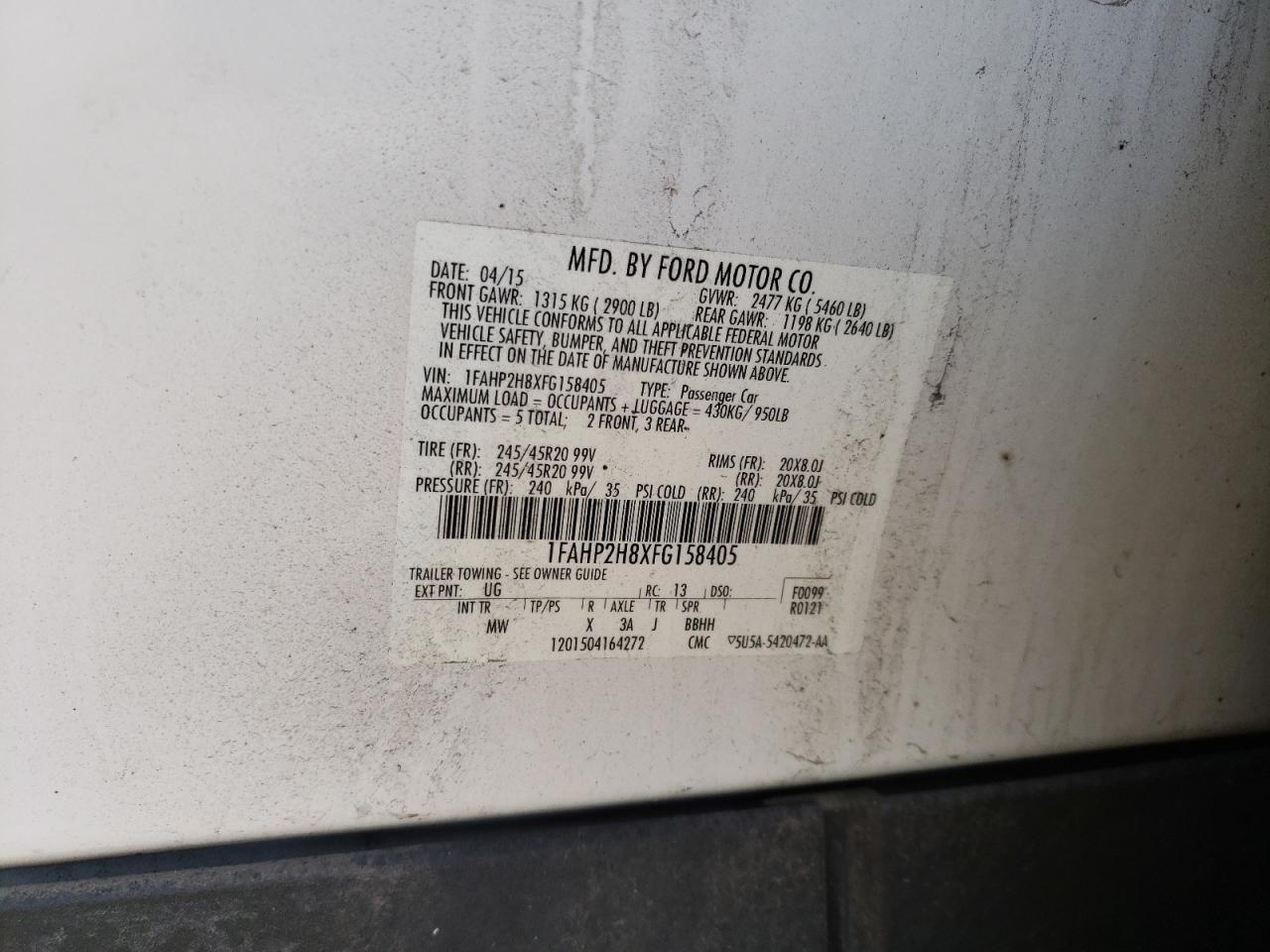 Photo 10 from auction – 2015 FORD TAURUS SEL with VIN 1FAHP2H8XFG158405