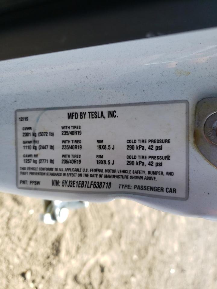 Photo 10 from auction – 2020 TESLA MODEL 3 with VIN 5YJ3E1EB7LF638718