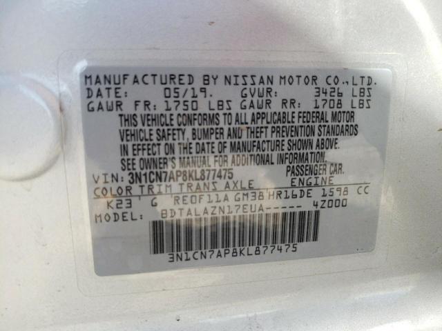 Photo 10 from auction – 2019 NISSAN VERSA S with VIN 3N1CN7AP8KL877475