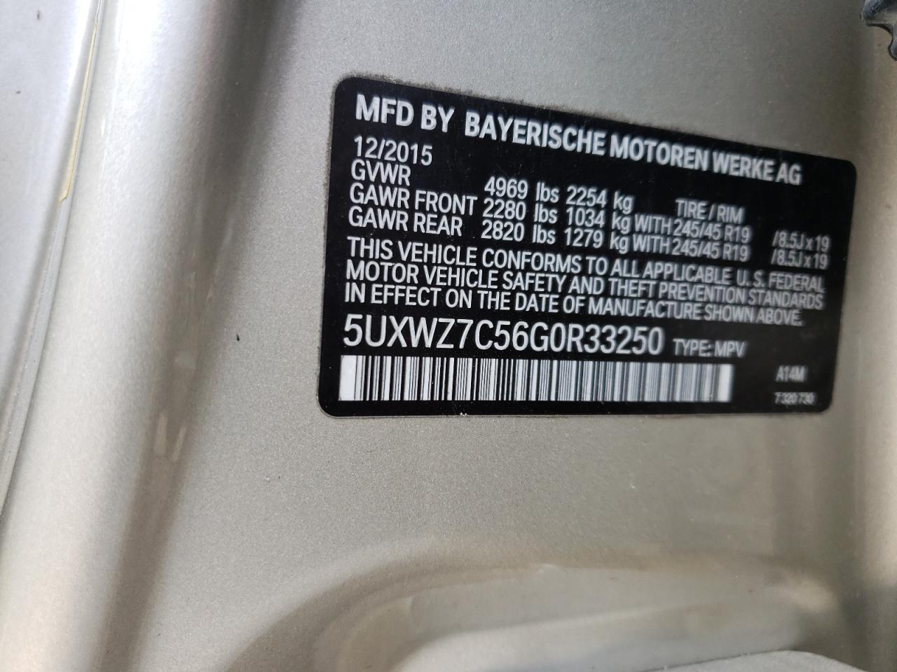 Photo 10 from auction – 2016 BMW X3 SDRIVE2 with VIN 5UXWZ7C56G0R33250