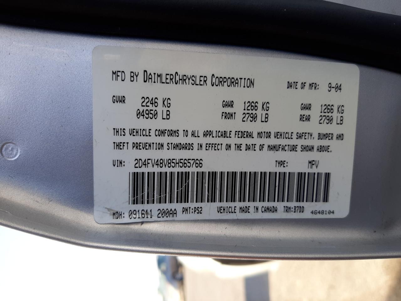 Photo 10 from auction – 2005 DODGE MAGNUM SXT with VIN 2D4FV48V85H565766