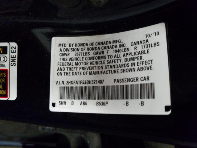 Photo 10 from auction – 2011 HONDA CIVIC LX with VIN 2HGFA1F53BH521407