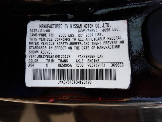 Photo 10 from auction – 2008 INFINITI G37 BASE with VIN JNKCV64E18M120478