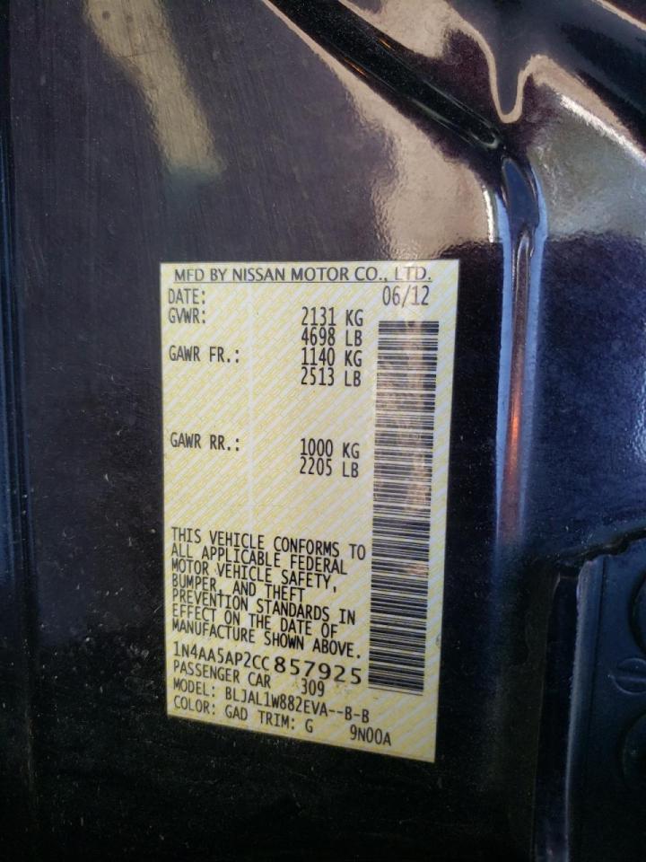Photo 10 from auction – 2012 NISSAN MAXIMA S with VIN 1N4AA5AP2CC857925