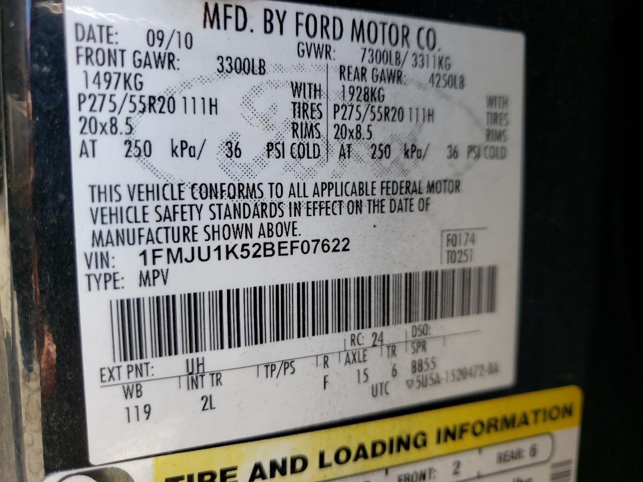 Photo 10 from auction – 2011 FORD EXPEDITION with VIN 1FMJU1K52BEF07622