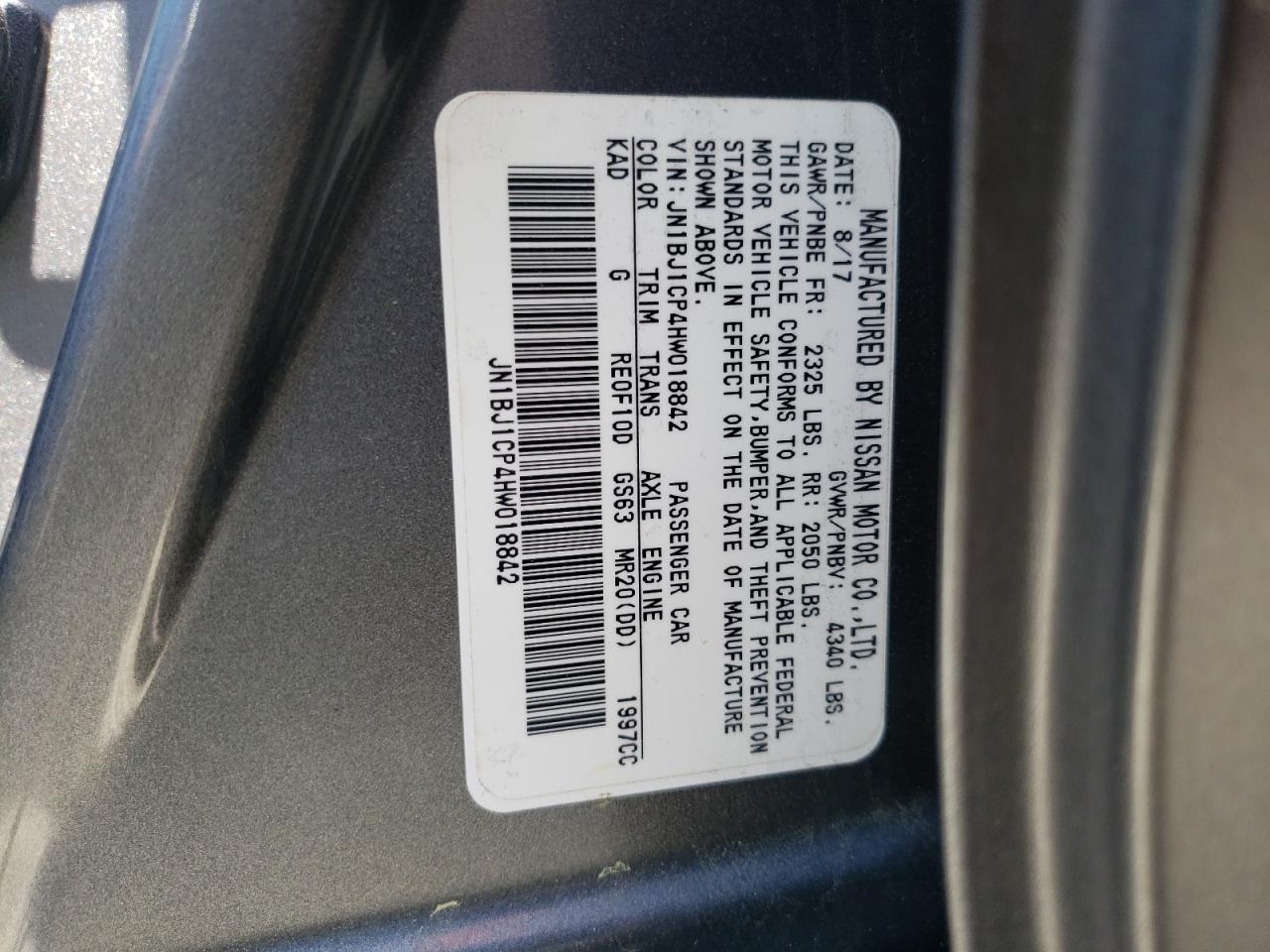 Photo 10 from auction – 2017 NISSAN ROGUE with VIN JN1BJ1CP4HW018842
