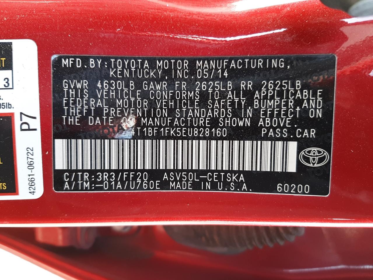 Photo 10 from auction – 2014 TOYOTA CAMRY with VIN 4T1BF1FK5EU828160
