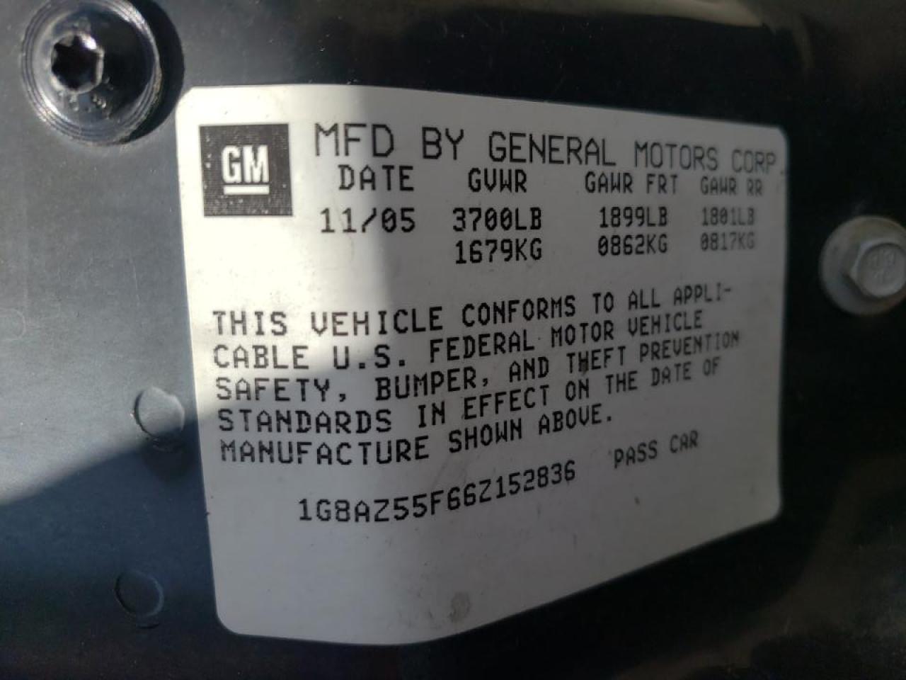 Photo 10 from auction – 2006 SATURN ION LEVEL with VIN 1G8AZ55F66Z152836