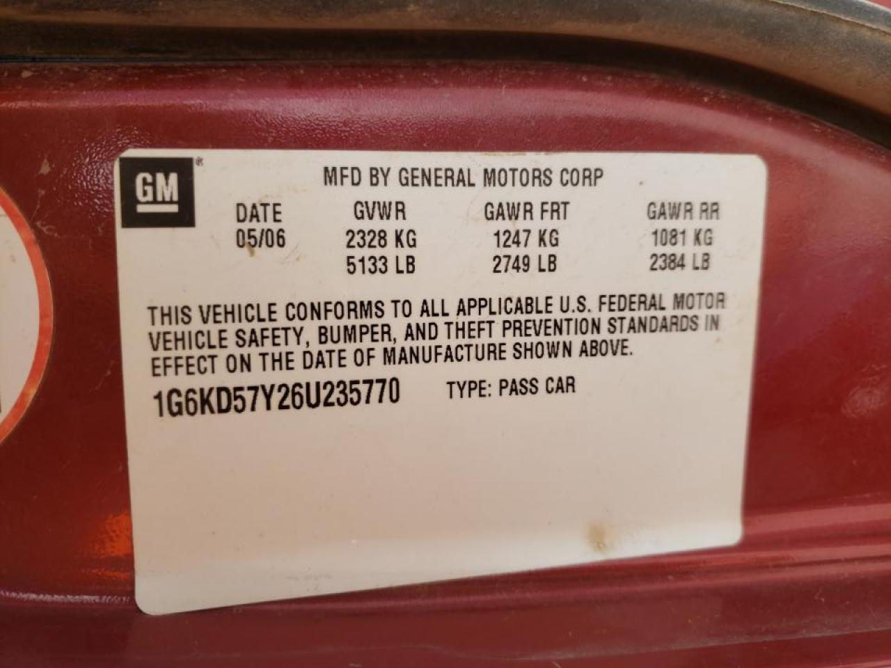 Photo 10 from auction – 2006 CADILLAC DTS with VIN 1G6KD57Y26U235770