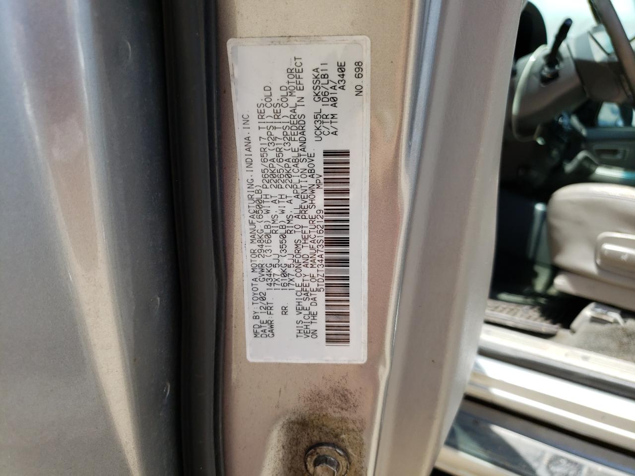 Photo 10 from auction – 2003 TOYOTA SEQUOIA SR with VIN 5TDZT34A73S162129