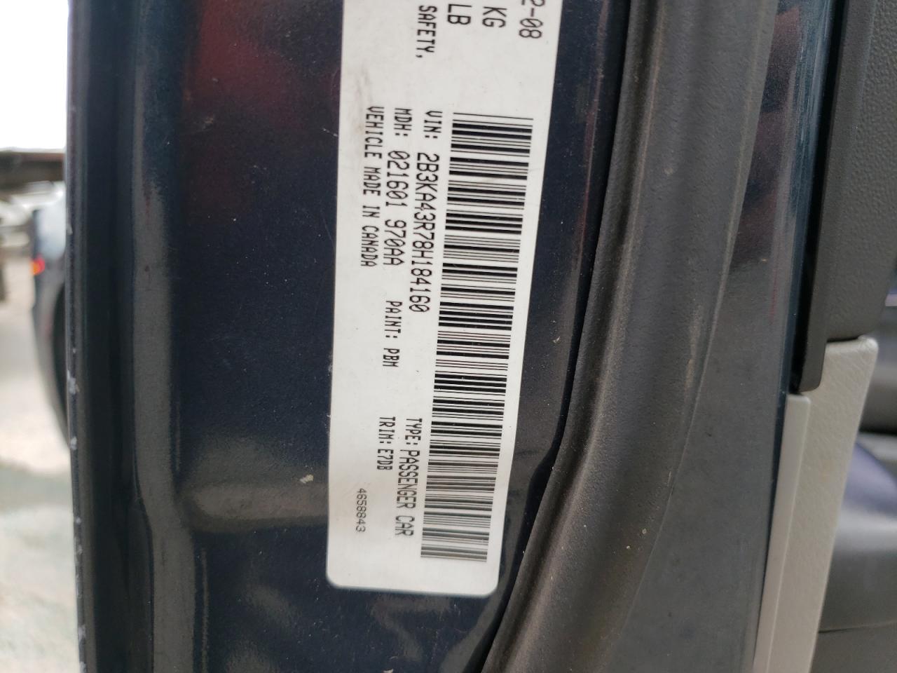 Photo 10 from auction – 2008 DODGE CHARGER with VIN 2B3KA43R78H184160