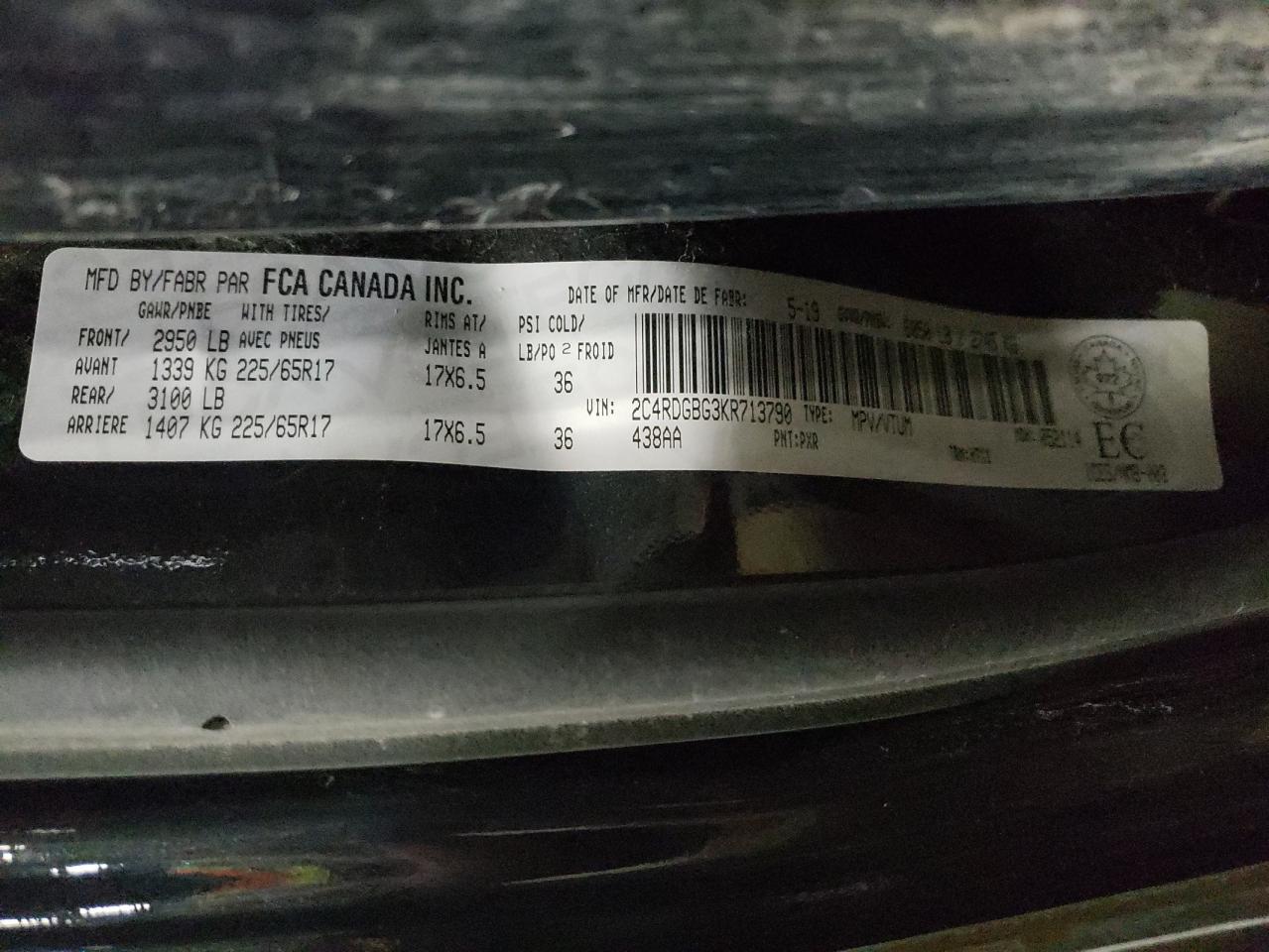 Photo 10 from auction – 2019 DODGE GRAND CARA with VIN 2C4RDGBG3KR713790