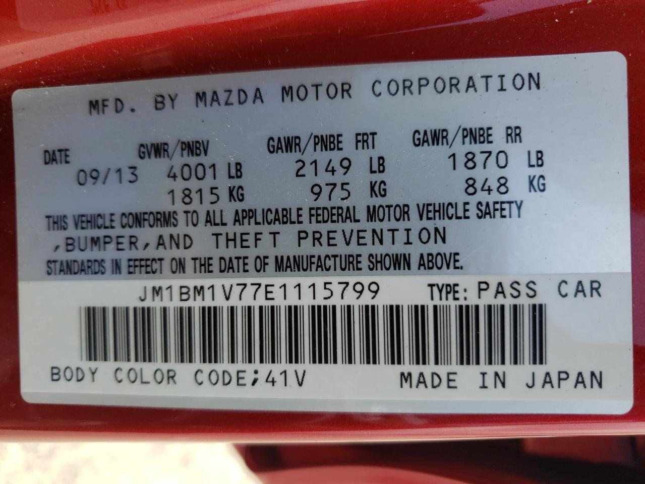 Photo 10 from auction – 2014 MAZDA 3 TOURING with VIN JM1BM1V77E1115799