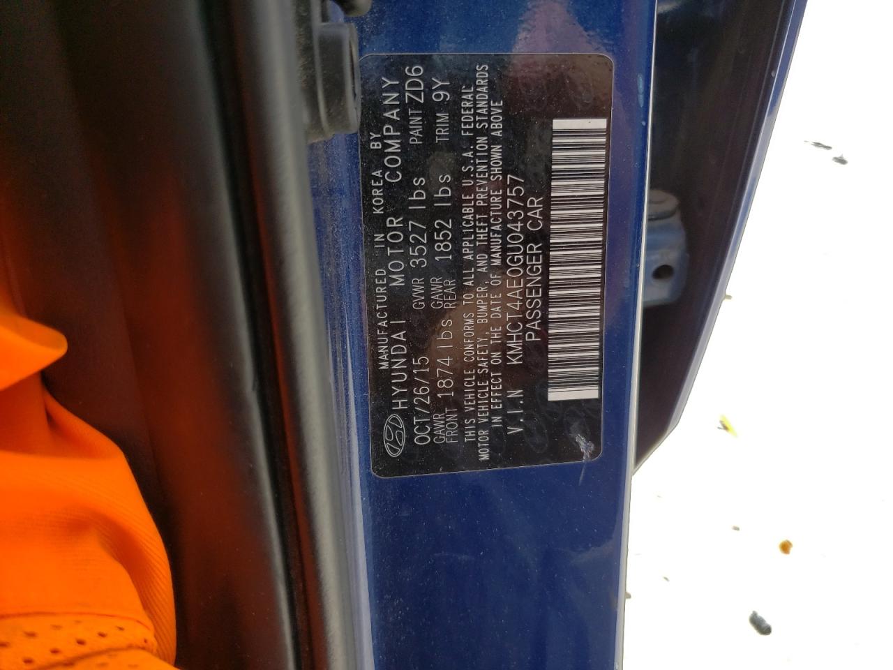Photo 10 from auction – 2016 HYUNDAI ACCENT SE with VIN KMHCT4AE0GU043757