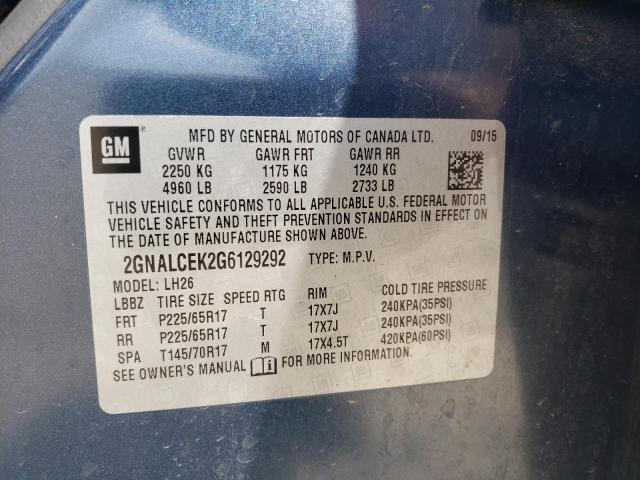 Photo 10 from auction – 2016 CHEVROLET EQUINOX LT with VIN 2GNALCEK2G6129292