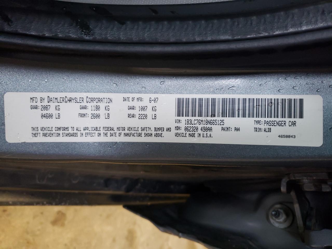 Photo 10 from auction – 2008 DODGE AVENGER R/ with VIN 1B3LC76M18N665125