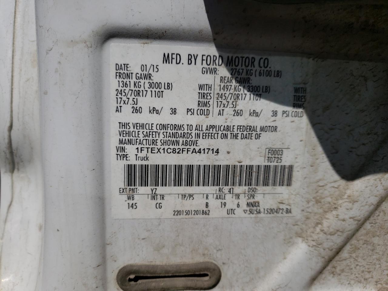 Photo 10 from auction – 2015 FORD F150 SUPER with VIN 1FTEX1C82FFA41714