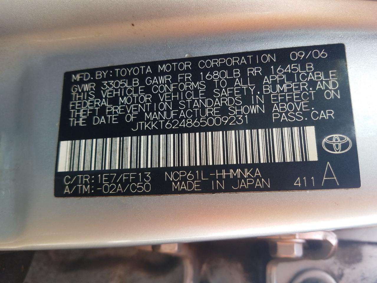 Photo 10 from auction – 2006 TOYOTA SCION XA with VIN JTKKT624865009231