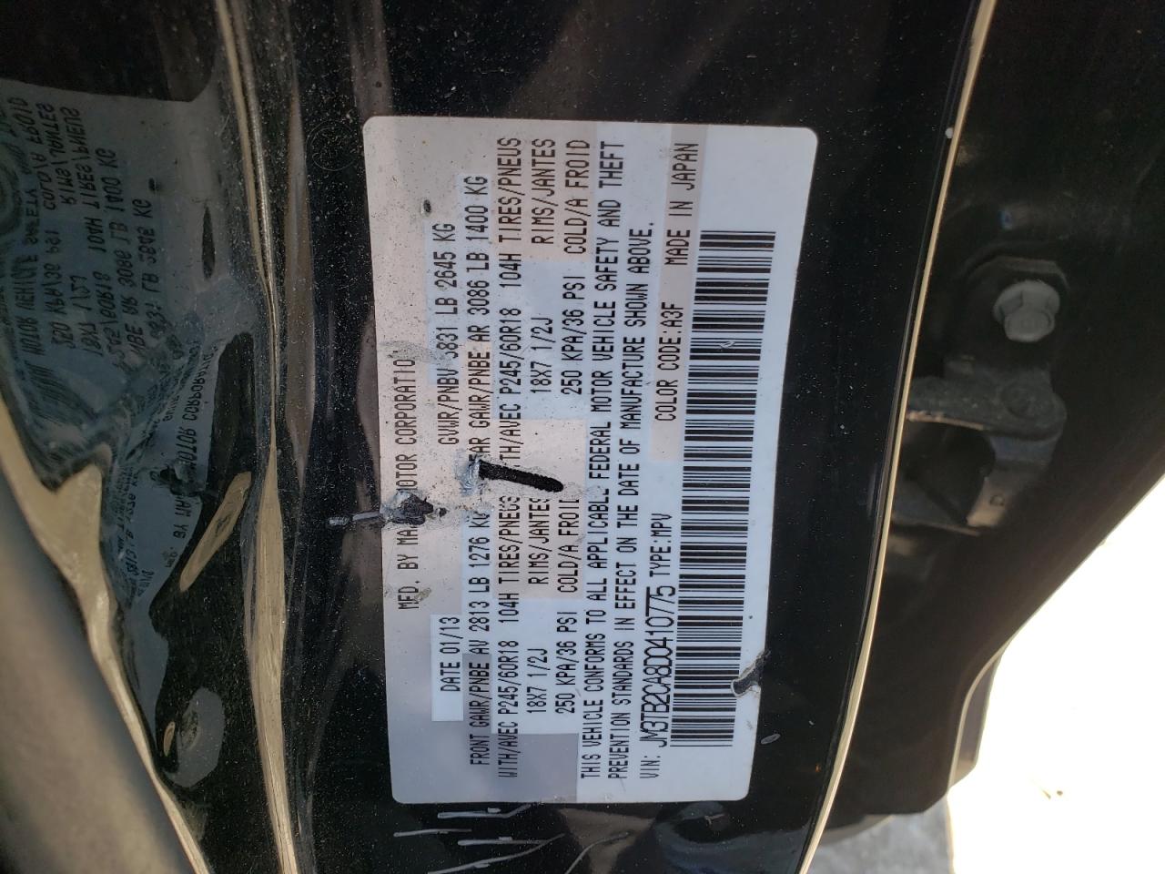 Photo 10 from auction – 2013 MAZDA CX-9 TOURI with VIN JM3TB2CA8D0410775