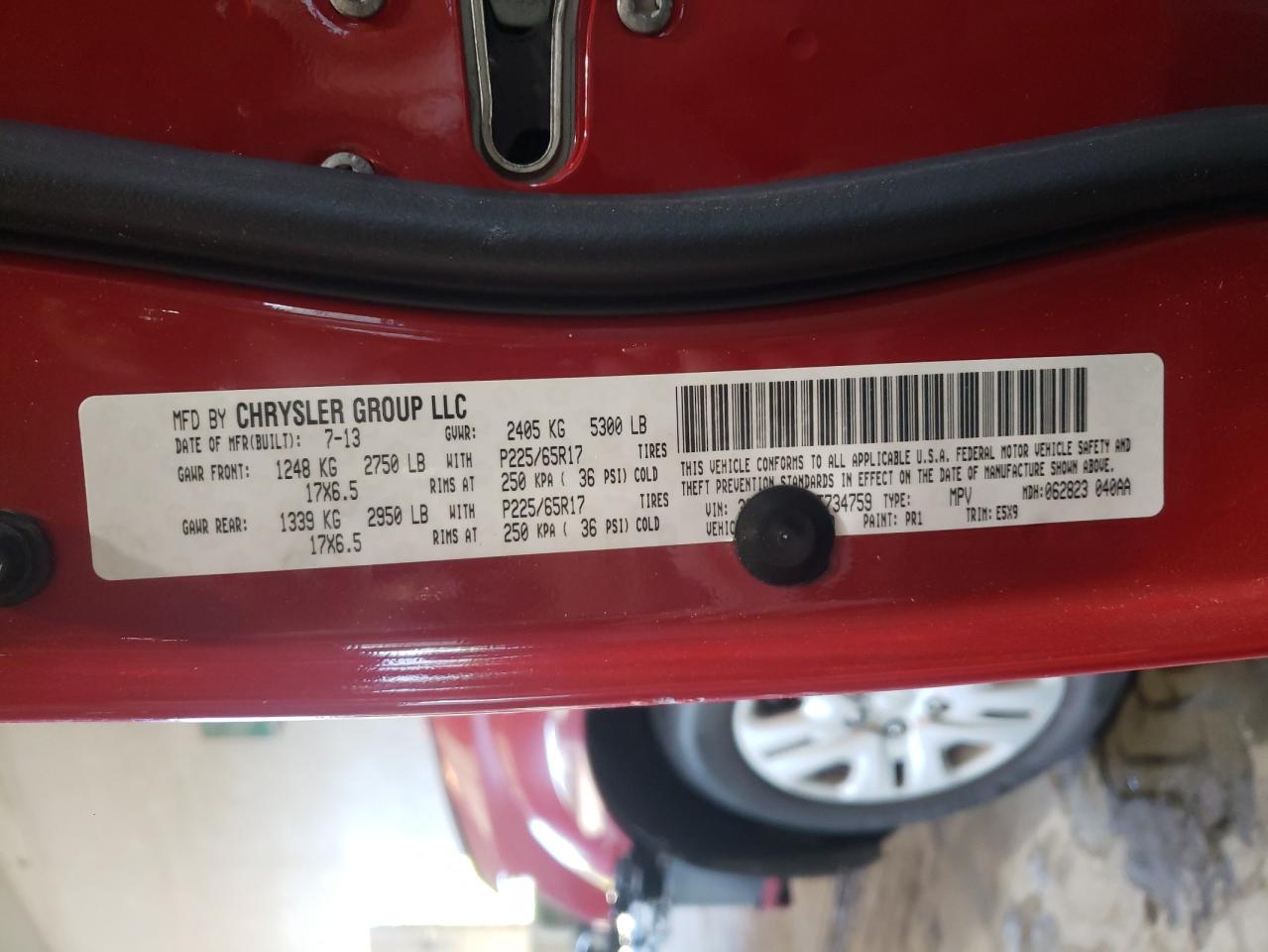 Photo 10 from auction – 2013 DODGE JOURNEY SE with VIN 3C4PDCAB7DT734759