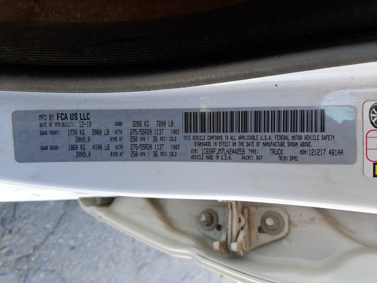 Photo 10 from auction – 2020 RAM 1500 LARAM with VIN 1C6SRFJM7LN244259