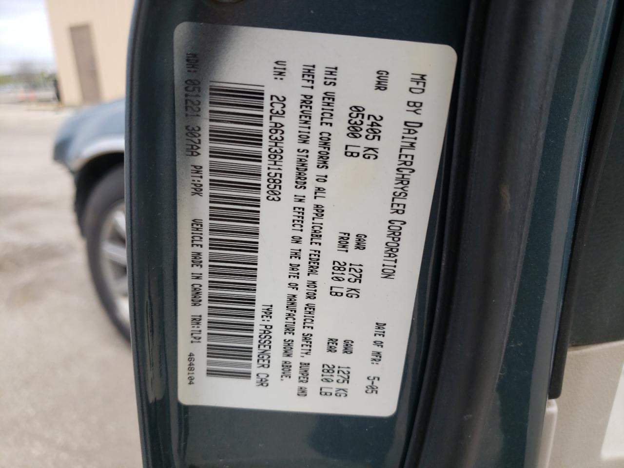 Photo 10 from auction – 2006 CHRYSLER 300C with VIN 2C3LA63H36H158503