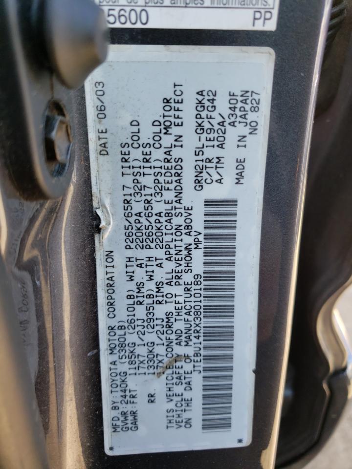 Photo 10 from auction – 2003 TOYOTA 4RUNNER SR with VIN JTEBU14RX38010189