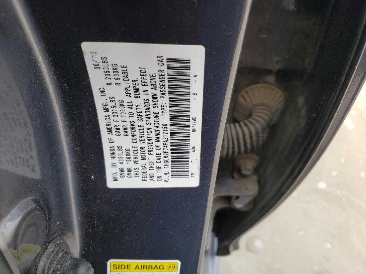 Photo 10 from auction – 2015 HONDA ACCORD EX with VIN 1HGCR2F74FA212150