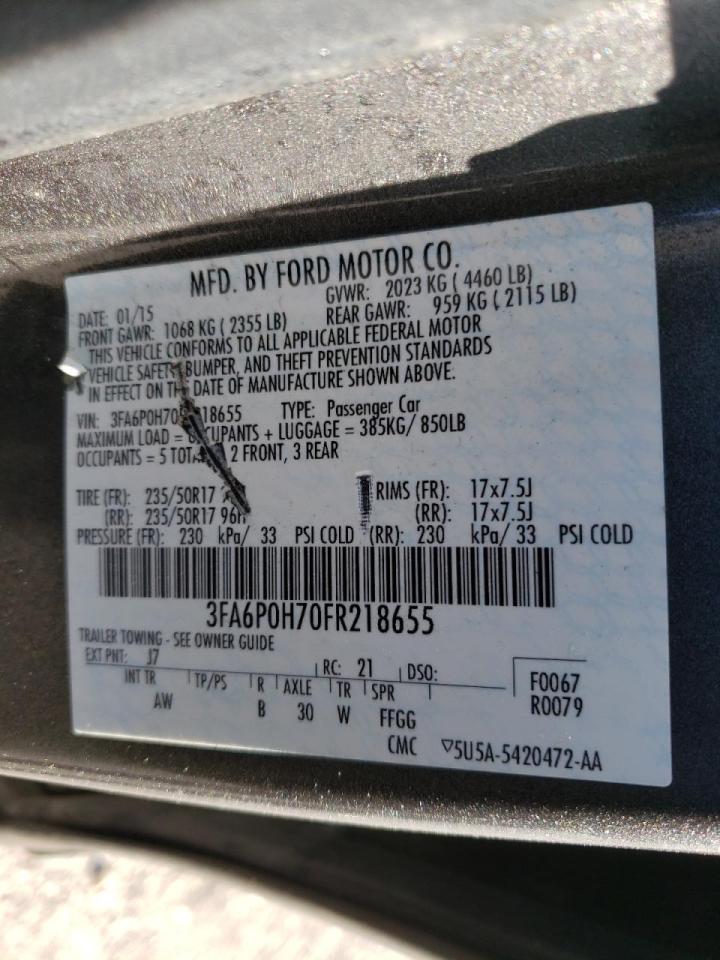 Photo 10 from auction – 2015 FORD FUSION SE with VIN 3FA6P0H70FR218655