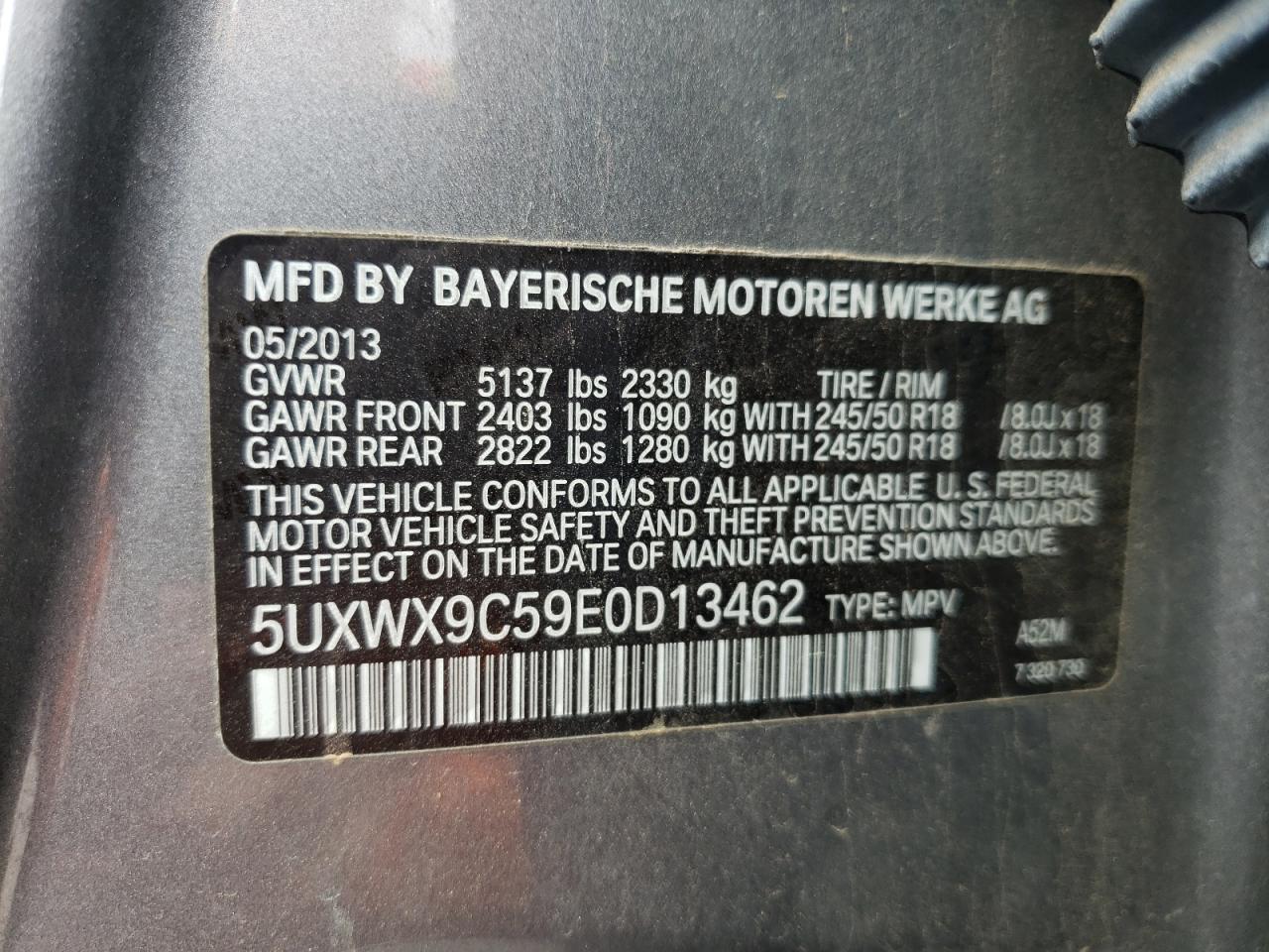 Photo 10 from auction – 2014 BMW X3 XDRIVE2 with VIN 5UXWX9C59E0D13462