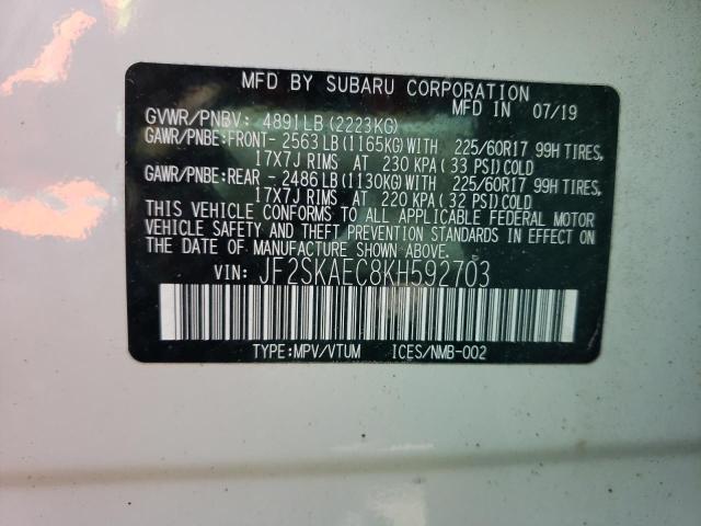 SUBARU FORESTER P 2019 with VIN JF2SKAEC8KH592703 - Photo from auction