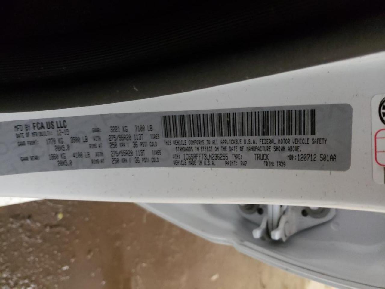 Photo 10 from auction – 2020 RAM 1500 BIG H with VIN 1C6SRFFT3LN236255