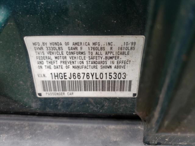Photo 10 from auction – 2000 HONDA CIVIC with VIN 1HGEJ6676YL015303