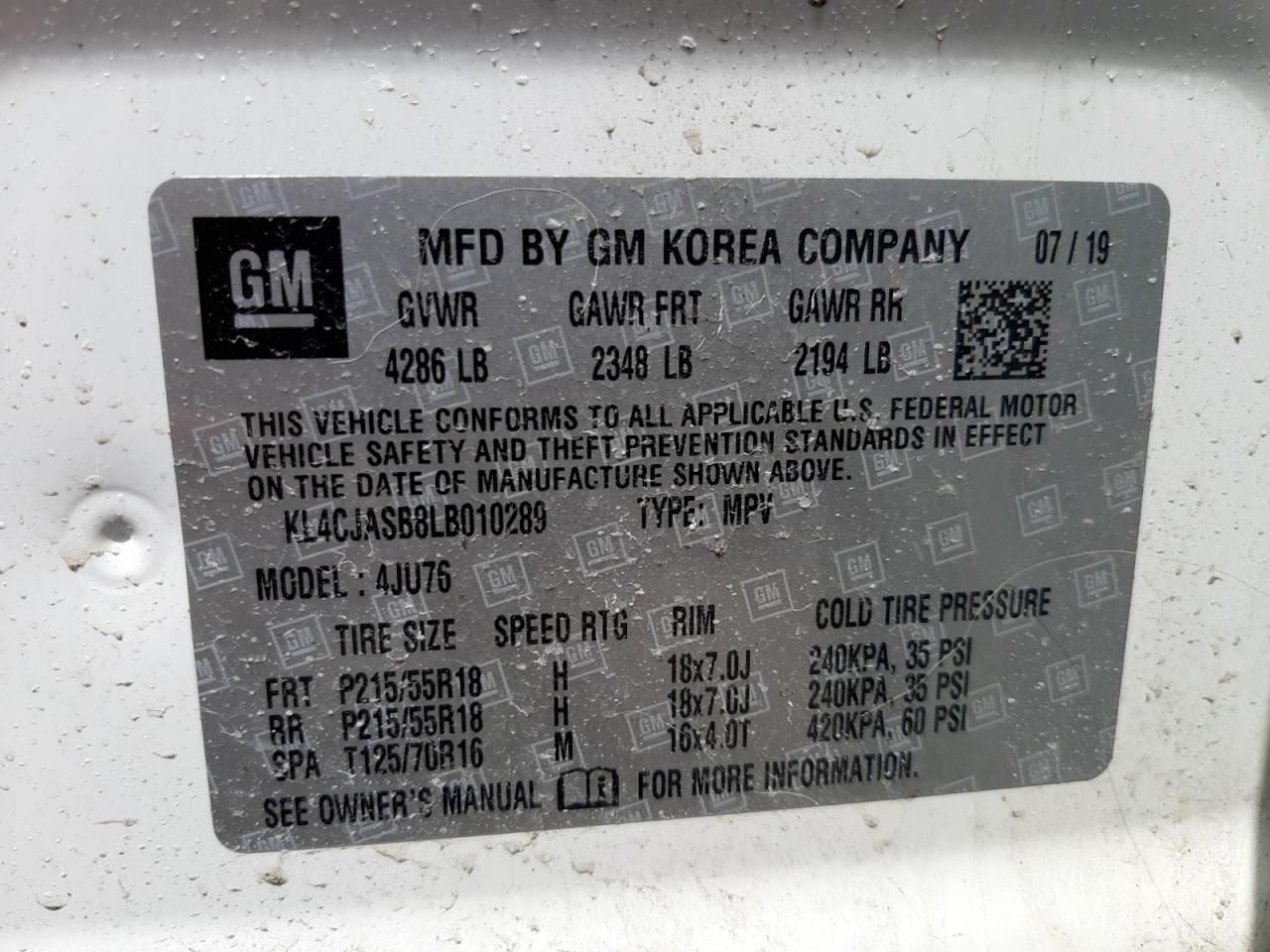 Photo 11 from auction – 2020 BUICK ENCORE PRE with VIN KL4CJASB8LB010289