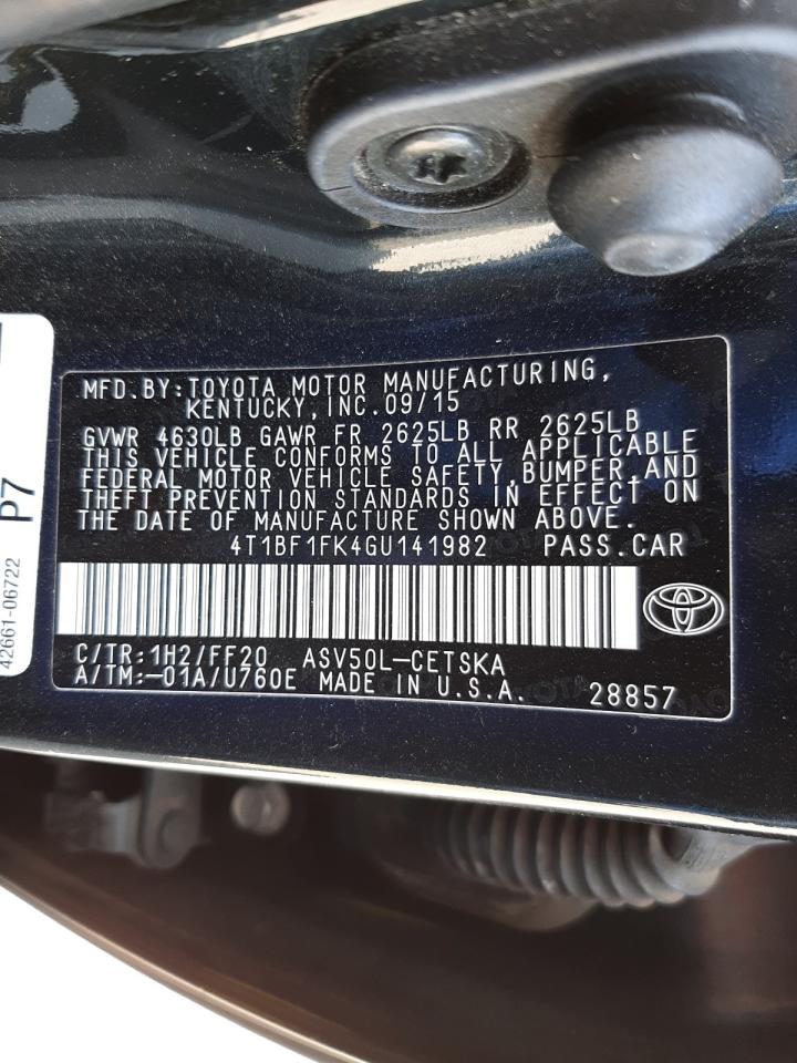Photo 13 from auction – 2016 TOYOTA CAMRY LE with VIN 4T1BF1FK4GU141982