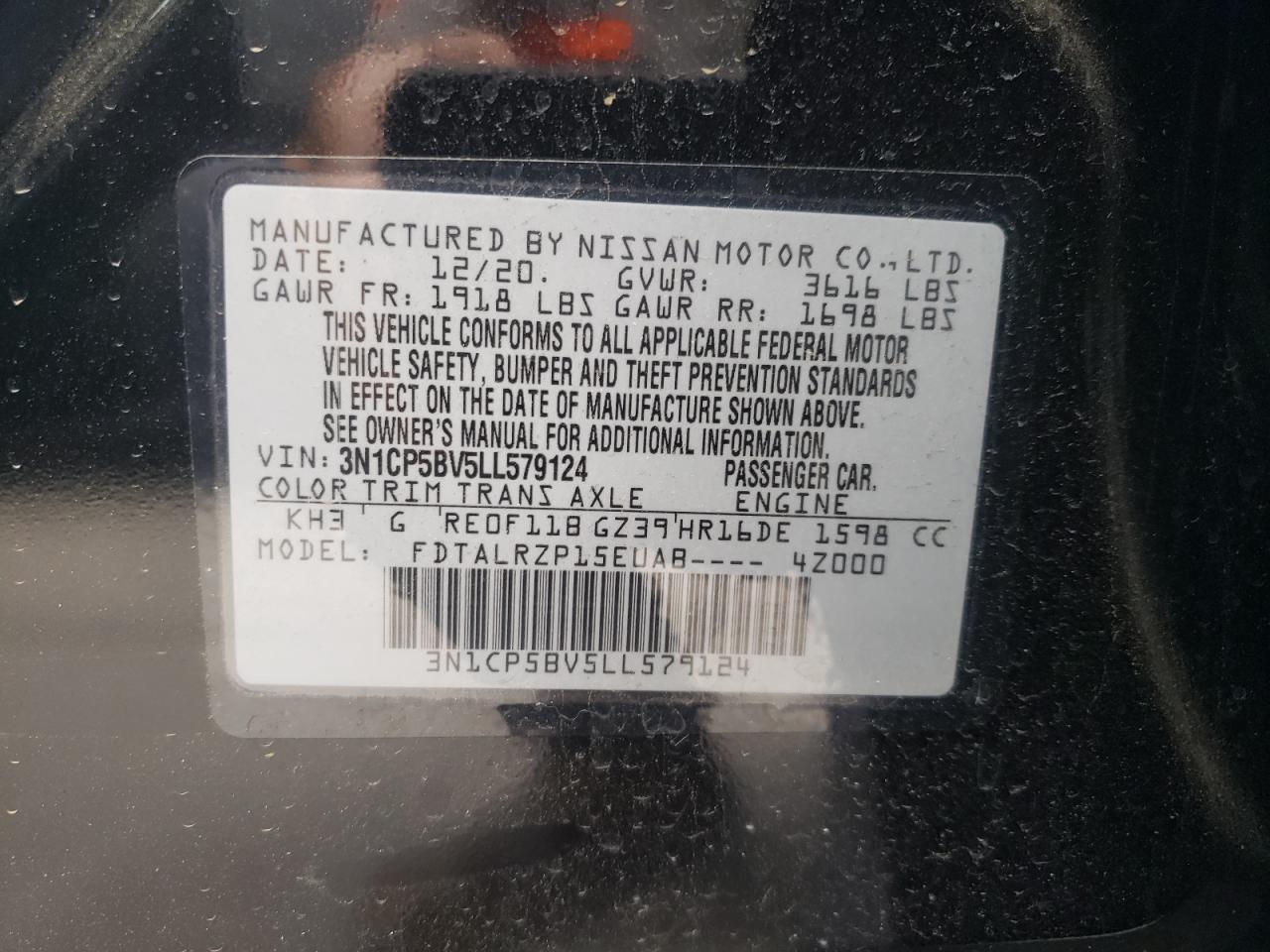 Photo 11 from auction – 2020 NISSAN KICKS S with VIN 3N1CP5BV5LL579124