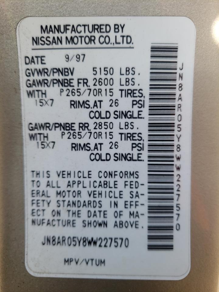 Photo 10 from auction – 1998 NISSAN PATHFINDER with VIN JN8AR05Y8WW227570