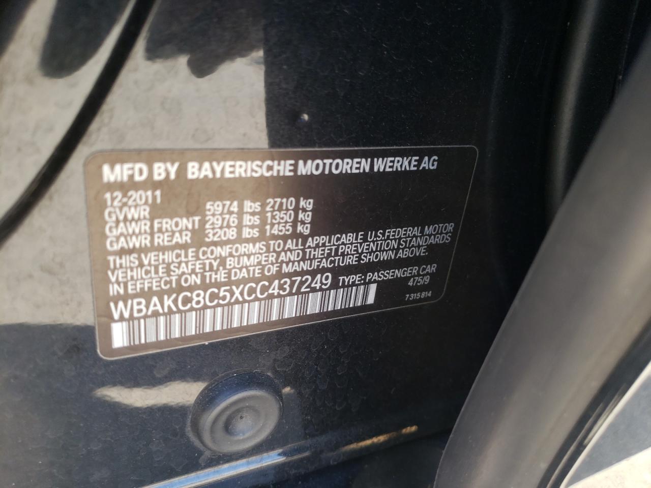 Photo 10 from auction – 2012 BMW 7 SERIES with VIN WBAKC8C5XCC437249