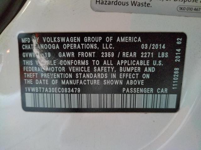 Photo 10 from auction – 2014 VOLKSWAGEN PASSAT SE with VIN 1VWBT7A30EC083479