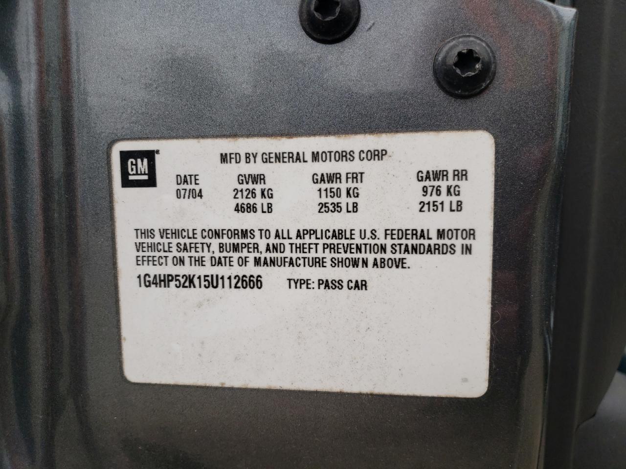 Photo 11 from auction – 2005 BUICK LESABRE CU with VIN 1G4HP52K15U112666