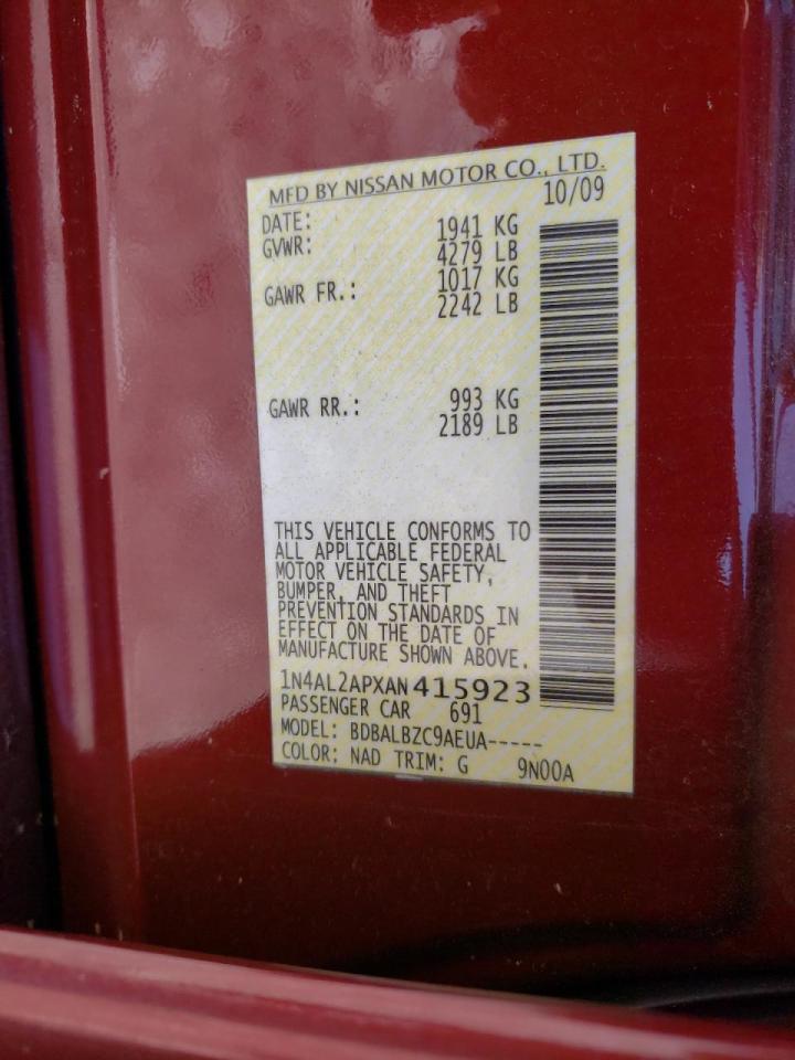 Photo 10 from auction – 2010 NISSAN ALTIMA BAS with VIN 1N4AL2APXAN415923